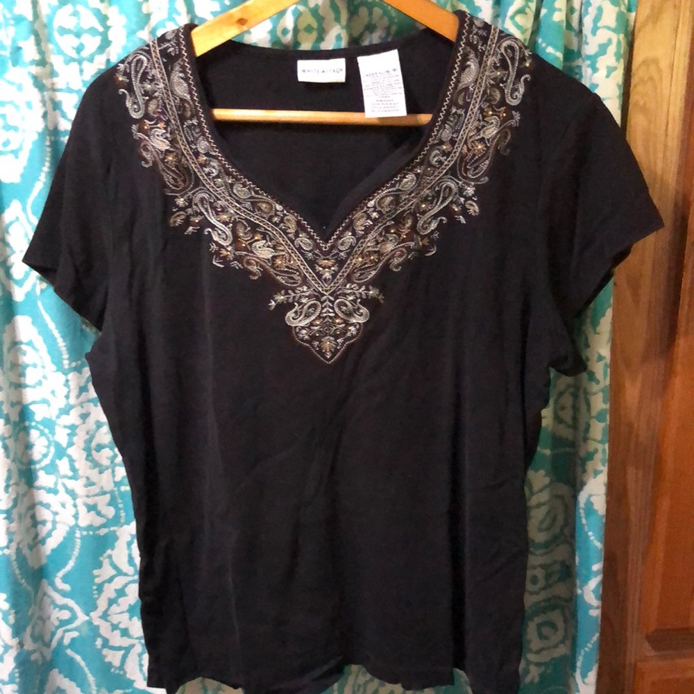 White Stag Black Embellished Short Sleeve Blouse